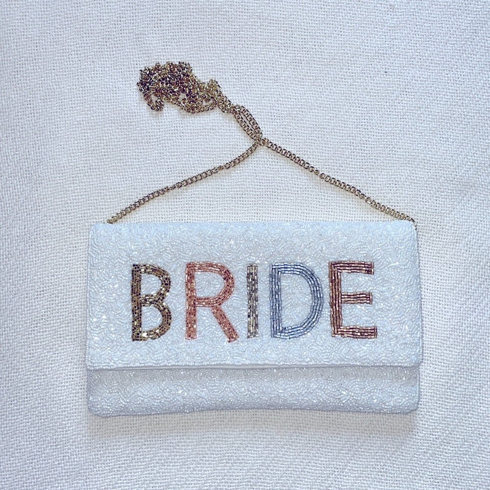 Beaded BRIDE Clutch w/Gold Chain